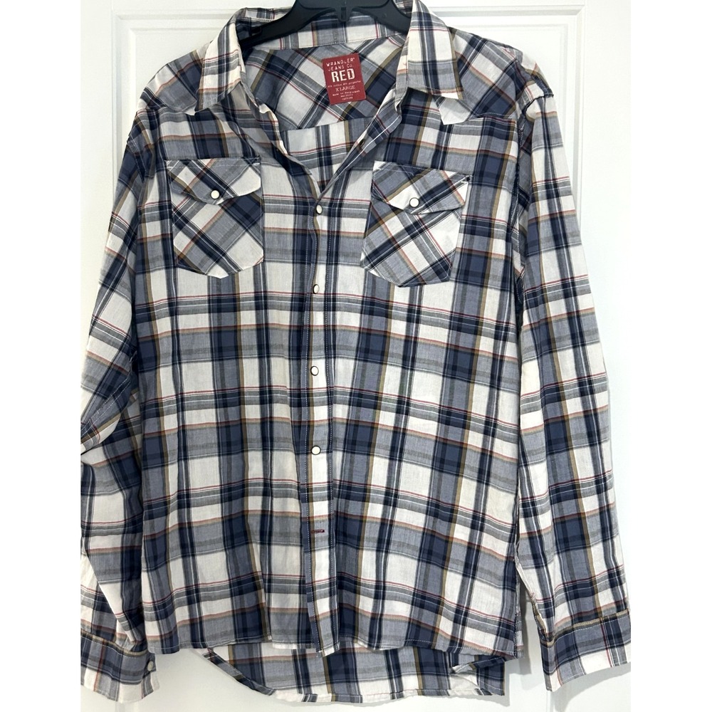 Wrangler Jeans Co. Red Western Plaid Shirt Long Sleeve PearlSnap Button Up XL - Picture 2 of 9